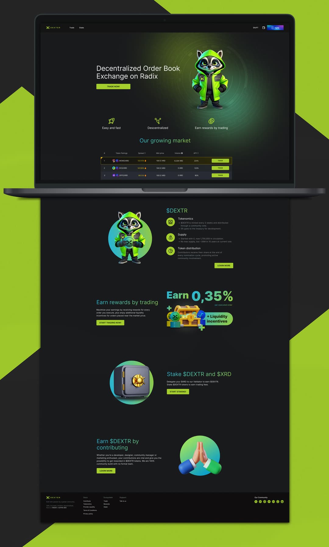 dEXTER desktop landing page