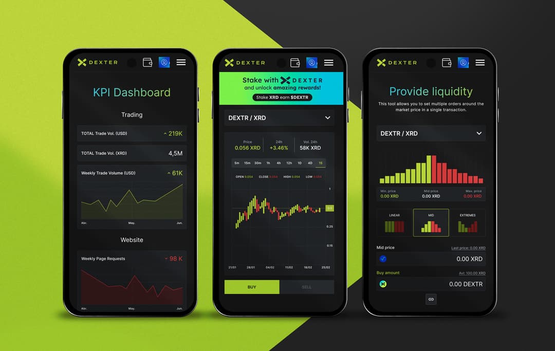 dEXTER mobile trading interface