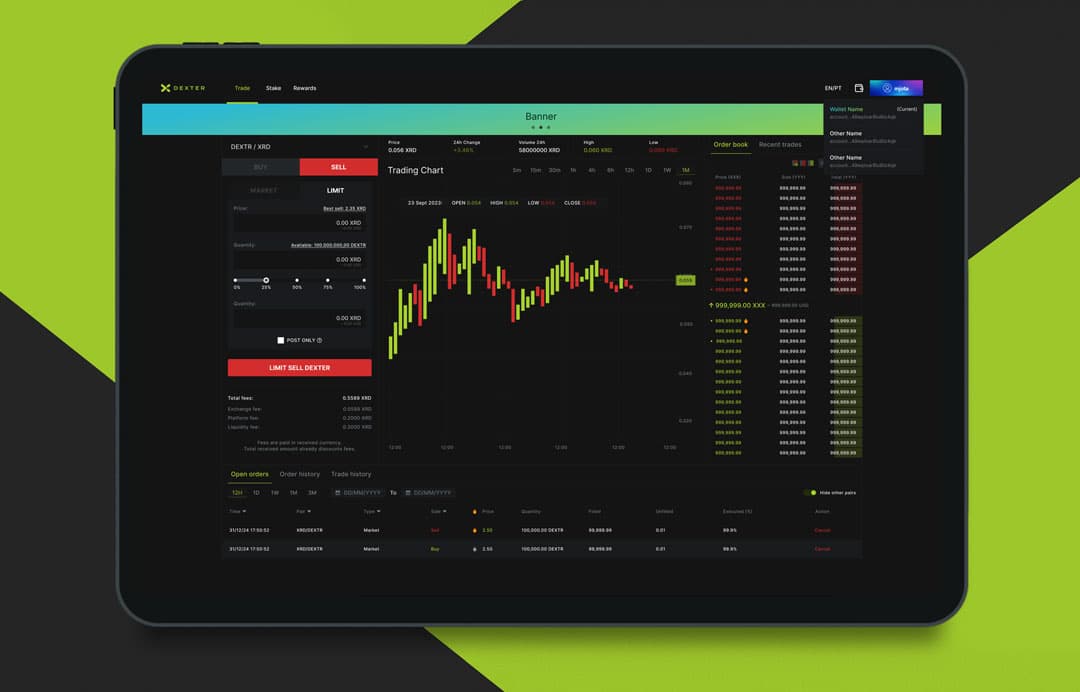dEXTER tablet trading interface