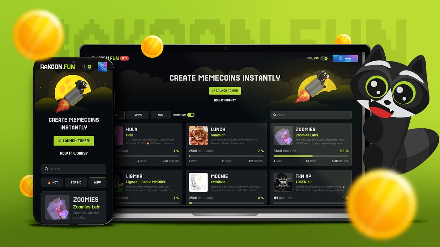 Rakoon.fun token launchpad interface
